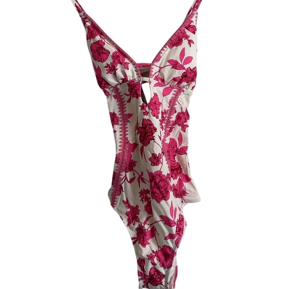 Cupshe Floral One Piece Swimsuit Pink White Strappy Back Size M Medium NWT